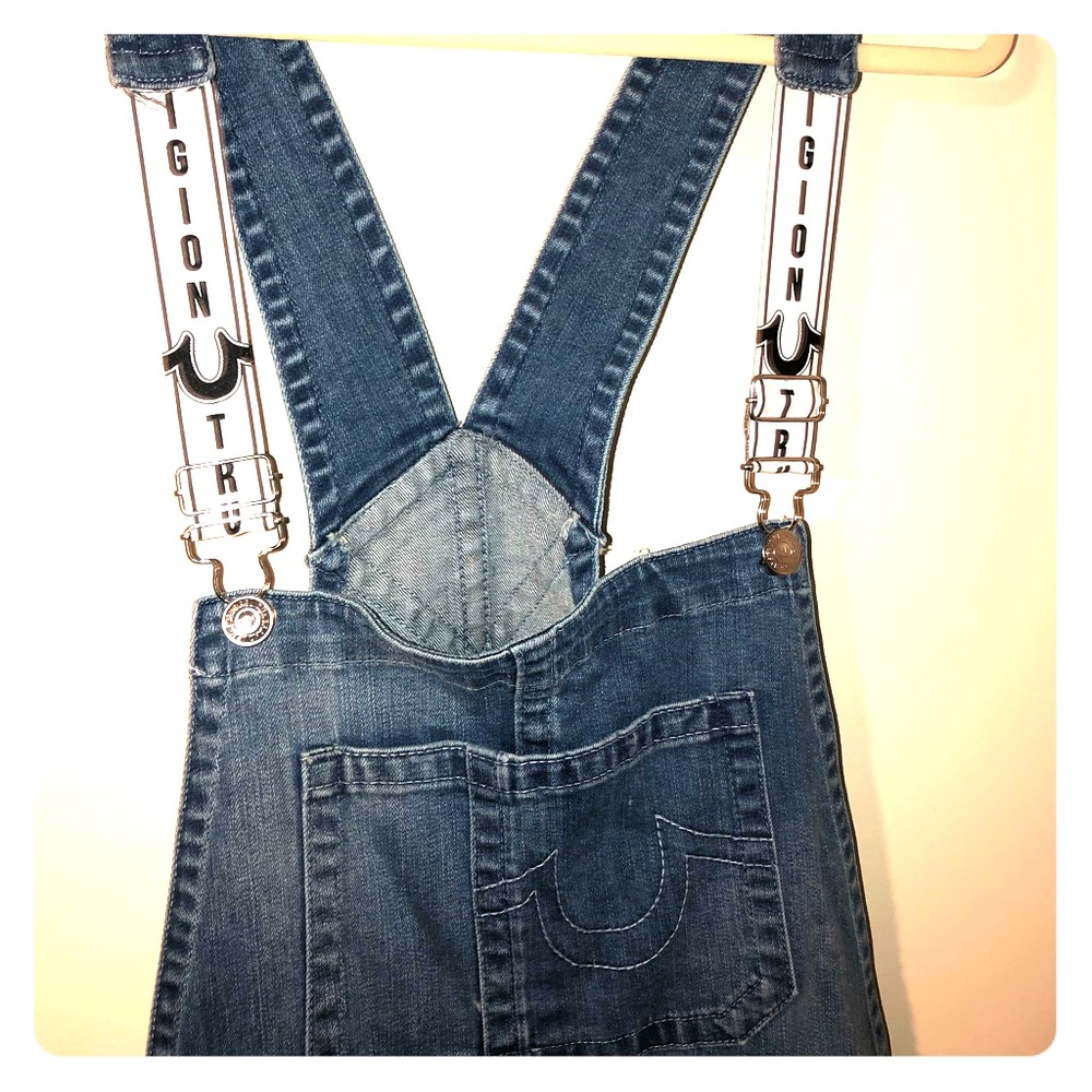 True Religion blue jean overalls